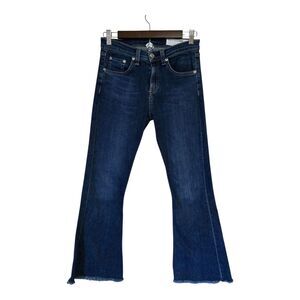 Rag & Bone Women’s Crop Flare Raw Hem Jeans In Medium Dark Wash Size 25